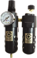 Coilhose Pneumatics - 1/4" NPT Port Compact 2 Piece Filter/Regulator-Lubricator FRL Unit - Polycarbonate Bowl, 48 SCFM, 150 Max psi, 8" High, Automatic Drain - USA Tool & Supply