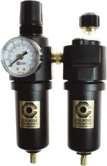 Coilhose Pneumatics - 1/4" NPT Port Compact 3 Piece Filter-Regulator-Lubricator FRL Unit - Zinc Bowl, 48 SCFM, 250 Max psi, 6.5" High, Automatic Drain - USA Tool & Supply