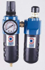 Coilhose Pneumatics - 1/2" NPT Port Standard 2 Piece Filter/Regulator-Lubricator FRL Unit - Polycarbonate Bowl, 127 SCFM, 150 Max psi, 10.5" High, Manual Drain - USA Tool & Supply