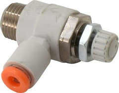 SMC PNEUMATICS - 1/8" Tube OD x 1/8" Male NPT Flow Control Elbow Valve - Meter Out - USA Tool & Supply