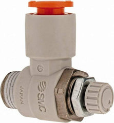 SMC PNEUMATICS - 1/4" Tube OD x 1/8" Male NPT Flow Control Elbow Valve - Meter Out - USA Tool & Supply