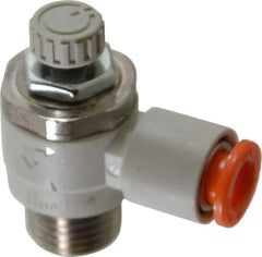 SMC PNEUMATICS - 1/4" Tube OD x 1/4" Male NPT Flow Control Elbow Valve - Meter Out - USA Tool & Supply