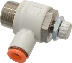 SMC PNEUMATICS - 1/4" Tube OD x 3/8" Male NPT Flow Control Elbow Valve - Meter Out - USA Tool & Supply