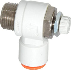 SMC PNEUMATICS - 3/8" Tube OD x 3/8" Male NPT Flow Control Elbow Valve - Meter Out - USA Tool & Supply