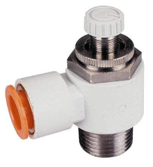 SMC PNEUMATICS - 5/32" Tube OD x 1/8" Male NPT Flow Control Offset Inline Valve - Meter Out - USA Tool & Supply