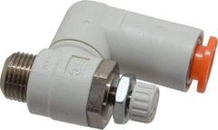SMC PNEUMATICS - 1/4" Tube OD x 1/8" Male NPT Flow Control Offset Inline Valve - Meter Out - USA Tool & Supply