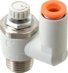 SMC PNEUMATICS - 1/4" Tube OD x 1/4" Male NPT Flow Control Offset Inline Valve - Meter Out - USA Tool & Supply