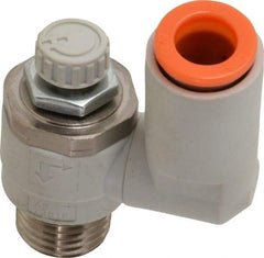 SMC PNEUMATICS - 5/16" Tube OD x 1/4" Male NPT Flow Control Offset Inline Valve - Meter Out - USA Tool & Supply
