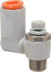 SMC PNEUMATICS - 3/8" Tube OD x 1/4" Male NPT Flow Control Offset Inline Valve - Meter Out - USA Tool & Supply
