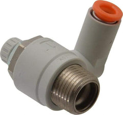 SMC PNEUMATICS - 1/4" Tube OD x 3/8" Male NPT Flow Control Offset Inline Valve - Meter Out - USA Tool & Supply