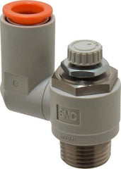 SMC PNEUMATICS - 1/2" Tube OD x 1/2" Male NPT Flow Control Offset Inline Valve - Meter Out - USA Tool & Supply