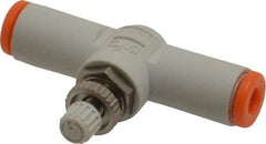 SMC PNEUMATICS - 1/8" Tube OD x M5 Body Flow & Speed Control Valve - Speed Control Inline Type with One Touch Fitting - USA Tool & Supply