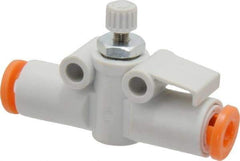 SMC PNEUMATICS - 5/32" Tube OD x M5 Body Flow & Speed Control Valve - Speed Control Inline Type with One Touch Fitting - USA Tool & Supply
