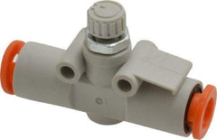 SMC PNEUMATICS - 1/4" Tube OD x 1/8 Body Flow & Speed Control Valve - Speed Control Inline Type with One Touch Fitting - USA Tool & Supply
