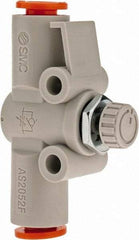 SMC PNEUMATICS - 1/4" Tube OD x 1/4 Body Flow & Speed Control Valve - Speed Control Inline Type with One Touch Fitting - USA Tool & Supply
