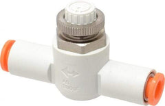 SMC PNEUMATICS - 1/4" Tube OD x 3/8 Body Flow & Speed Control Valve - Speed Control Inline Type with One Touch Fitting - USA Tool & Supply