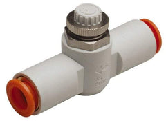 SMC PNEUMATICS - 3/16" Tube OD x 1/8 Body Flow & Speed Control Valve - Speed Control Inline Type with One Touch Fitting - USA Tool & Supply