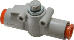SMC PNEUMATICS - 3/8" Tube OD x 3/8 Body Flow & Speed Control Valve - Speed Control Inline Type with One Touch Fitting - USA Tool & Supply
