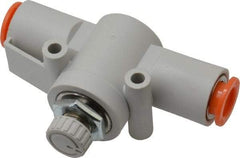SMC PNEUMATICS - 3/8" Tube OD x 1/2 Body Flow & Speed Control Valve - Speed Control Inline Type with One Touch Fitting - USA Tool & Supply