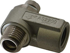 SMC PNEUMATICS - 1/4" Male NPT x 1/4" Female NPT Flow & Speed Control Valve - Elbow Type - USA Tool & Supply