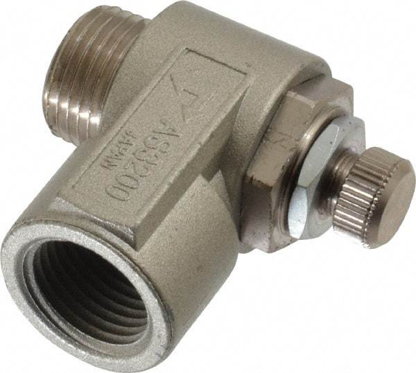 SMC PNEUMATICS - 3/8" Male NPT x 3/8" Female NPT Flow & Speed Control Valve - Elbow Type - USA Tool & Supply