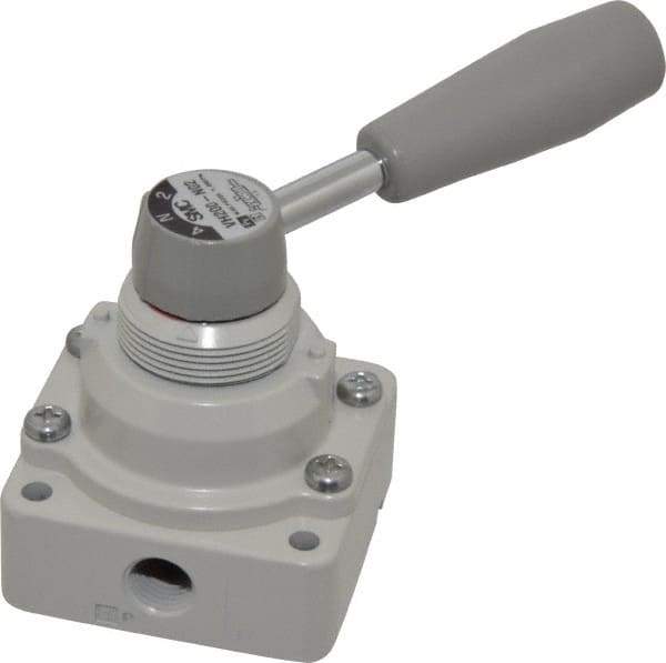 SMC PNEUMATICS - 1/4" NPT Rotary Hand Air Valve - 3 Position, 0.4 CV Rate, 150 Max psi & 140°F Max Temp - USA Tool & Supply