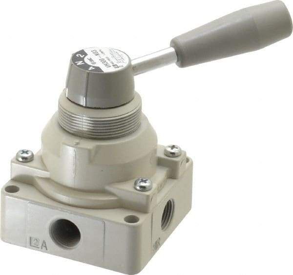 SMC PNEUMATICS - 3/8" NPT Rotary Hand Air Valve - 3 Position, 1.1 CV Rate, 150 Max psi & 140°F Max Temp - USA Tool & Supply