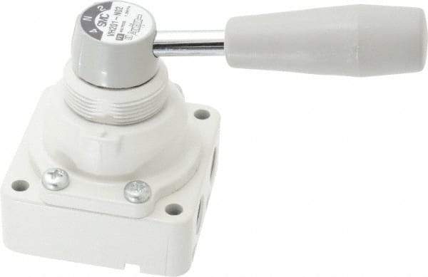 SMC PNEUMATICS - 1/4" NPT Rotary Hand Air Valve - 3 Position, 0.4 CV Rate, 150 Max psi & 140°F Max Temp - USA Tool & Supply