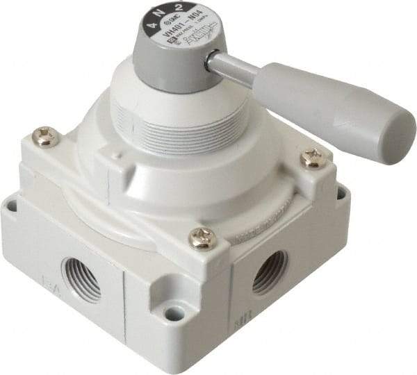 SMC PNEUMATICS - 1/2" NPT Rotary Hand Air Valve - 3 Position, 3.1 CV Rate, 150 Max psi & 140°F Max Temp - USA Tool & Supply