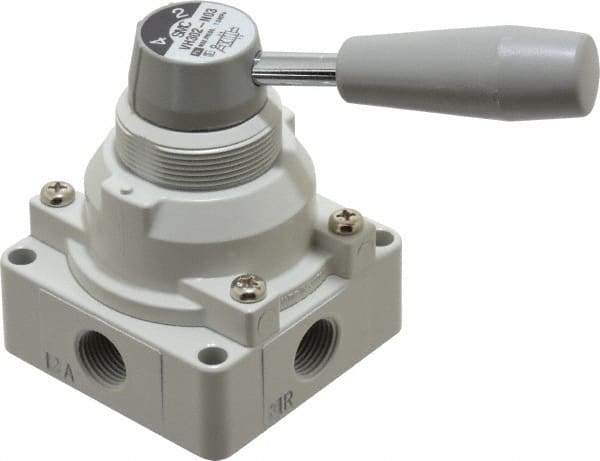SMC PNEUMATICS - 3/8" NPT Rotary Hand Air Valve - 2 Position, 1.1 CV Rate, 150 Max psi & 140°F Max Temp - USA Tool & Supply