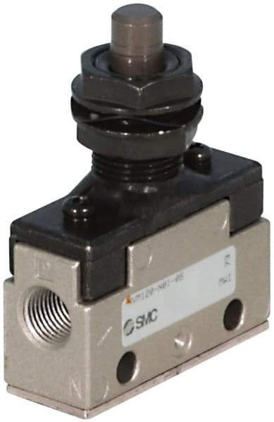 SMC PNEUMATICS - 1.00 CV Rate, 1/4" NPT Inlet Mechanical Valve - 4 Way, 5 Ports, Selector Key Lock - USA Tool & Supply