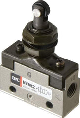 SMC PNEUMATICS - 0.14 CV Rate, 1/8" NPT Inlet Mechanical Valve - 2 Way, 2 Ports, Roller Plunger Inline - USA Tool & Supply