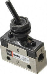 SMC PNEUMATICS - 0.14 CV Rate, 1/8" NPT Inlet Mechanical Valve - 2 Way, 2 Ports, Toggle Lever - USA Tool & Supply