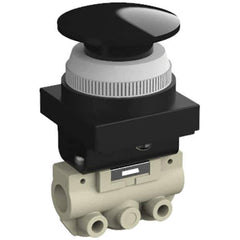 SMC PNEUMATICS - 0.14 CV Rate, 1/8" NPT Inlet Mechanical Valve - 2 Way, 2 Ports, Push Button Mushroom - USA Tool & Supply