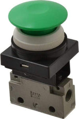 SMC PNEUMATICS - 0.14 CV Rate, 1/8" NPT Inlet Mechanical Valve - 2 Way, 2 Ports, Push Button Mushroom - USA Tool & Supply