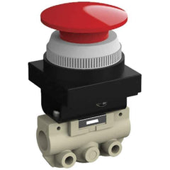 SMC PNEUMATICS - 0.14 CV Rate, 1/8" NPT Inlet Mechanical Valve - 2 Way, 2 Ports, Push Button Mushroom - USA Tool & Supply