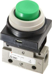 SMC PNEUMATICS - 0.14 CV Rate, 1/8" NPT Inlet Mechanical Valve - 2 Way, 2 Ports, Push Button Extended - USA Tool & Supply