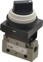 SMC PNEUMATICS - 0.14 CV Rate, 1/8" NPT Inlet Mechanical Valve - 2 Way, 2 Ports, Selector 90° Turn - USA Tool & Supply