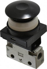 SMC PNEUMATICS - 0.14 CV Rate, 1/8" NPT Inlet Mechanical Valve - 3 Way, 2 Ports, Push Button Mushroom - USA Tool & Supply