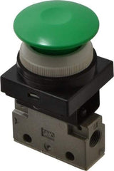 SMC PNEUMATICS - 0.14 CV Rate, 1/8" NPT Inlet Mechanical Valve - 3 Way, 2 Ports, Push Button Mushroom - USA Tool & Supply