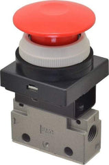 SMC PNEUMATICS - 0.14 CV Rate, 1/8" NPT Inlet Mechanical Valve - 3 Way, 2 Ports, Push Button Mushroom - USA Tool & Supply