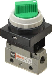 SMC PNEUMATICS - 0.14 CV Rate, 1/8" NPT Inlet Mechanical Valve - 3 Way, 2 Ports - USA Tool & Supply