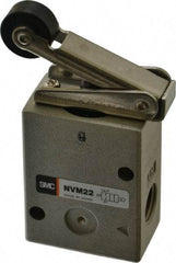 SMC PNEUMATICS - 1.00 CV Rate, 1/4" NPT Inlet Mechanical Valve - 2 Way, 2 Ports, Roller Lever - USA Tool & Supply