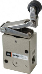 SMC PNEUMATICS - 1.00 CV Rate, 1/4" NPT Inlet Mechanical Valve - 2 Way, 2 Ports, Roller Lever One Way - USA Tool & Supply