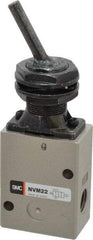 SMC PNEUMATICS - 1.00 CV Rate, 1/4" NPT Inlet Mechanical Valve - 2 Way, 2 Ports, Toggle Lever - USA Tool & Supply