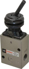 SMC PNEUMATICS - 1.00 CV Rate, 1/4" NPT Inlet Mechanical Valve - 3 Way, 2 Ports, Toggle Lever - USA Tool & Supply