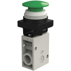 SMC PNEUMATICS - 1.00 CV Rate, 1/4" NPT Inlet Mechanical Valve - 3 Way, 2 Ports, Push Button Mushroom - USA Tool & Supply
