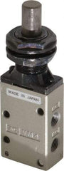SMC PNEUMATICS - 0.38 CV Rate, 1/4" NPT Inlet Mechanical Valve - 3 Way, 3 Ports, Plunger - USA Tool & Supply