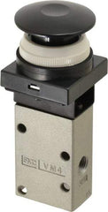 SMC PNEUMATICS - 0.38 CV Rate, 1/4" NPT Inlet Mechanical Valve - 3 Way, 3 Ports, Push Button Mushroom - USA Tool & Supply