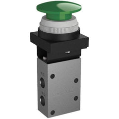SMC PNEUMATICS - 0.38 CV Rate, 1/4" NPT Inlet Mechanical Valve - 3 Way, 3 Ports, Push Button Mushroom - USA Tool & Supply